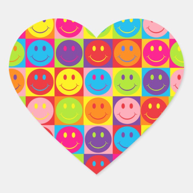 Lycklig Ansikte Hjärtformat Klistermärke (Framsida)