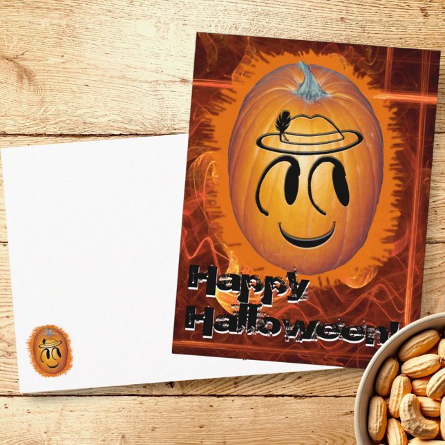 Lycklig Ansikte Jack-O-Lantern Vykort (Front and back halloween postcard)