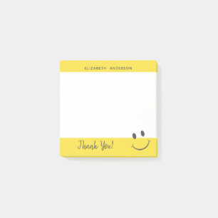 Lycklig Ansikte ler Tack personifiera Post-it Block