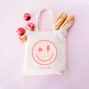 Lycklig Ansikte Pastel Rosa Daisy Tote Bag för hen Tygkasse