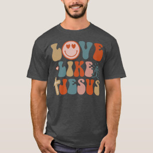 Lycklig Ansikte Retro Groovy Kärlek som Jesus Fait T Shirt