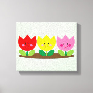 Lycklig Ansikte Tulip Flowers Garden art Canvastryck