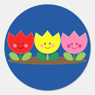 Lycklig Ansikte Tulip Flowers Garden art Runt Klistermärke