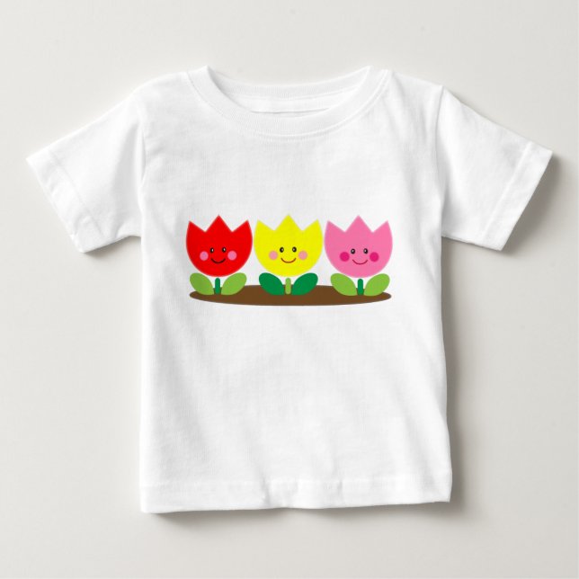 Lycklig Ansikte Tulip Flowers Garden art T-Shirt (Framsida)