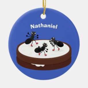 Lycklig ants isar på tecknad av cookie julgransprydnad keramik