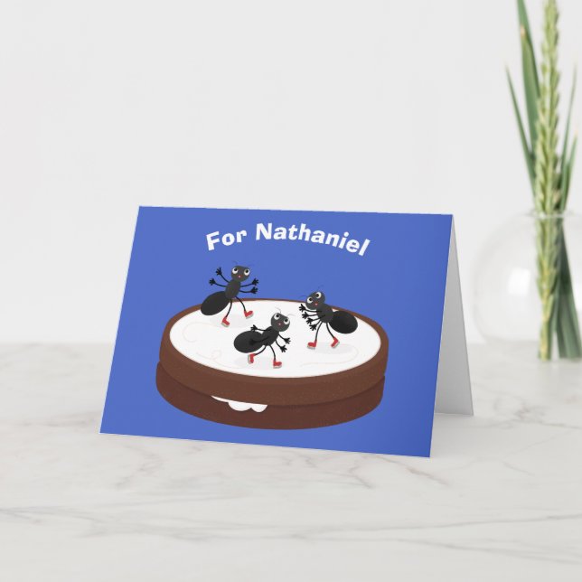 Lycklig ants isar på tecknad av cookie kort (Framsida)
