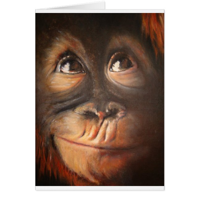 Lycklig apa som ler oljemålningorangutanen hälsningskort (Framsidan)