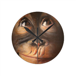 Lycklig apa som ler oljemålningorangutanen rund klocka