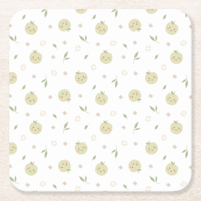 Lycklig Apples Mönster - Papper Underlägg Kvadrat (Framsidan)