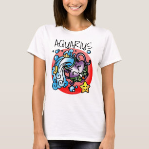 Lycklig Aquarius Lila Tecknad Vas som släpper ut v T Shirt