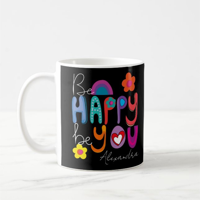 Lycklig är en färgstark inspirationskälla, var du  kaffemugg (Vänster)