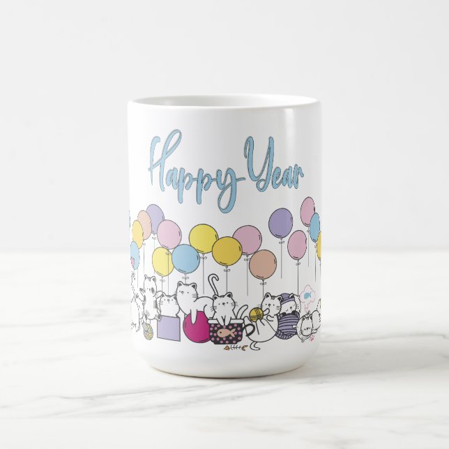 Lycklig år med att leka katter kaffemugg (Center)
