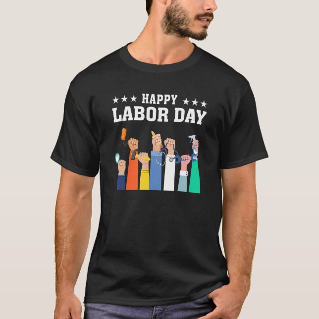 Lycklig arbetsdag American Flagga Proud Worker 202 T Shirt (Framsida)