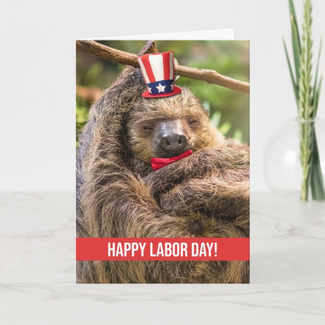 Lycklig arbetsdag Cute Patriotic Sleeping Sloth Helgkort (Framsida)