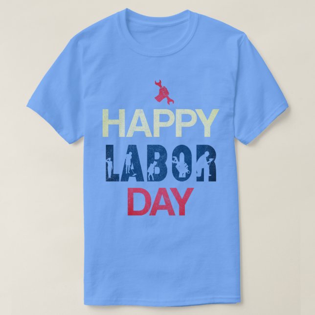 Lycklig arbetsdag på Rött vitt blått T Shirt (Design framsida)