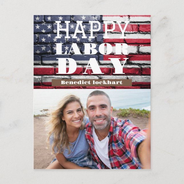 Lycklig arbetsdag patriotisk USA flagga Vykort (Framsida)