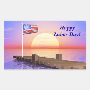 Lycklig arbetsdag, US Flagga och Dock Rektangulärt Klistermärke