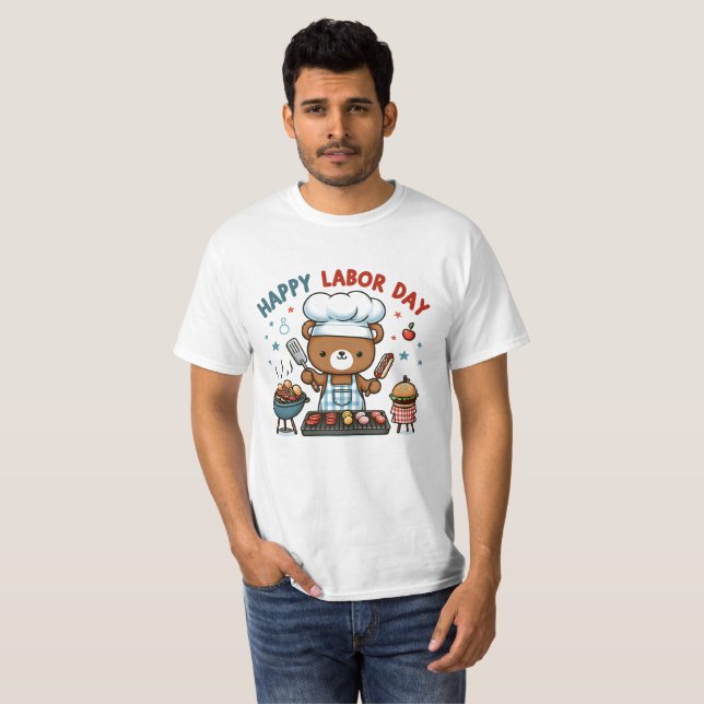 Lycklig-arbetsdagens Nalle T-shirt (Hel framsida)