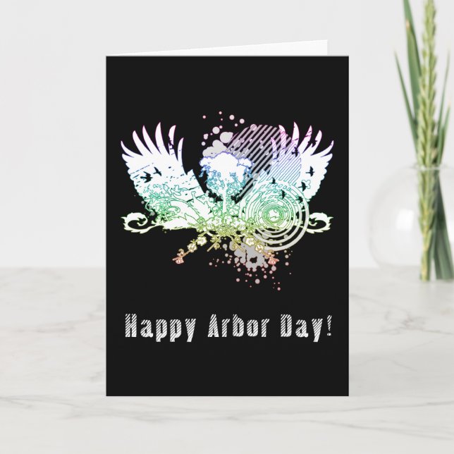 Lycklig Arbor Day hi-fi träd Kort (Framsida)