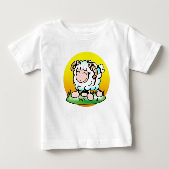 Lycklig Aries Ram Tecknad om gräs Tee Shirt (Framsida)