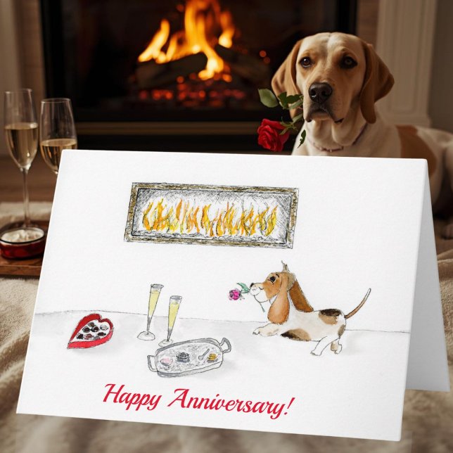 Lycklig årsdag Romantisk Hound Dog Kort (Skapare uppladdad)