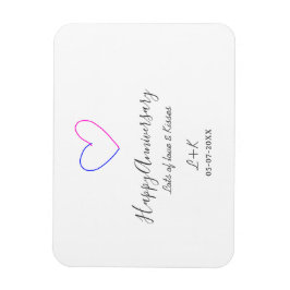 Lycklig årsdag rosa blått hjärta namn datum enkelt magnet