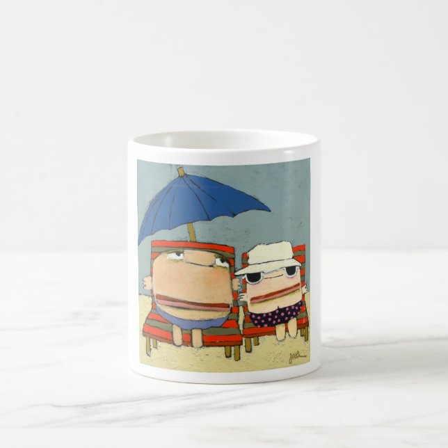 lycklig årsdag. strandmugg. älskar stranden kaffemugg (Center)