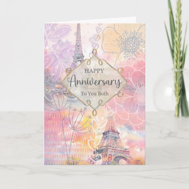 Lycklig årsdag till båda Eiffeltornet akvarell Kort (Framsida)
