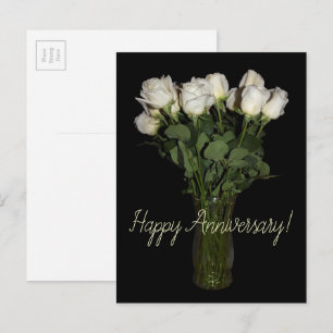 Lycklig årsdag Vita Rosor Blommig Fotografi Vykort