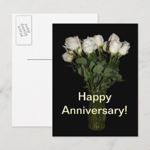 Lycklig årsdag Vita Rosor Blommig Fotografi Vykort