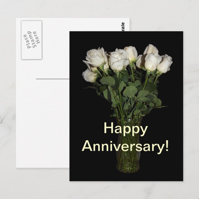 Lycklig årsdag Vita Rosor Blommotografier Vykort (Fram/baksida)