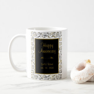 Lycklig-årsdagen Black Guld White Coffee Mugg