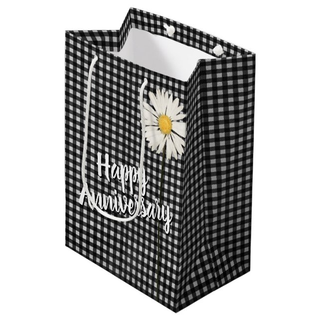 Lycklig-årsdagen Daisy om Gingham Medium Gift Bag (Framsidan Vinklad)