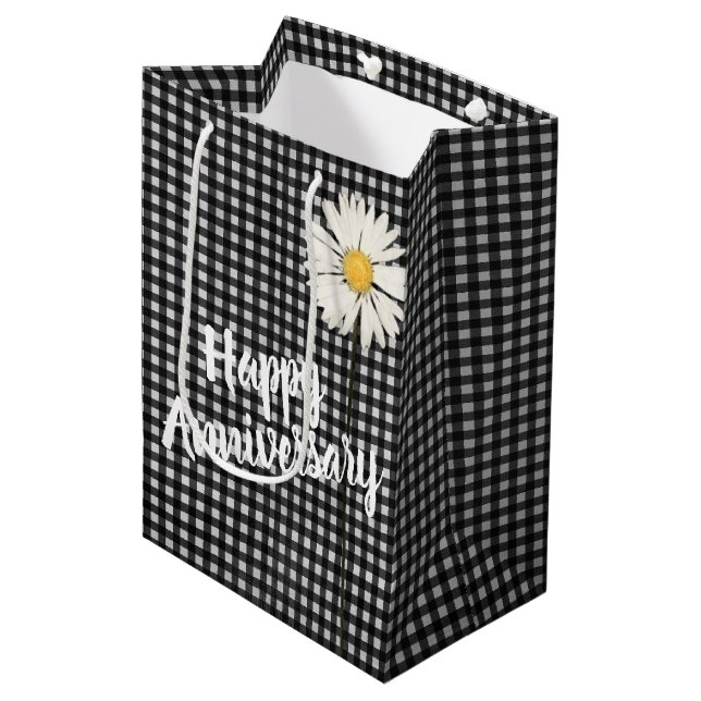 Lycklig-årsdagen Daisy om Gingham Medium Gift Bag (Framsidan Vinklad)