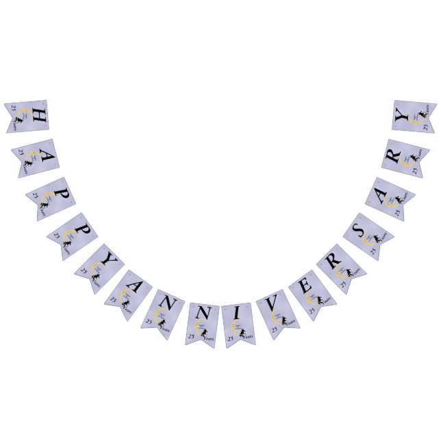 Lycklig-årsdagen Ett par på Crescent Måne Stars Vimplar (Alla)