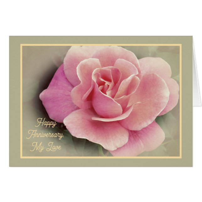 Lycklig-årsdagen, Kärlek/Rosa ros Hälsningskort (Framsidan Horizontal)