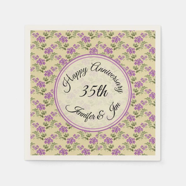 Lycklig-årsdagen Lila Violas på Blekens Gult Pappersservett (Framsidan)