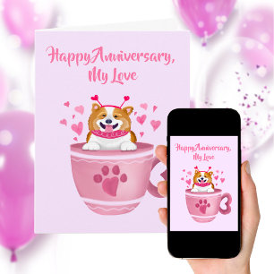 Lycklig-årsdagen Rosa Hearts Corgi Kort