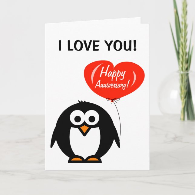 Lycklig-årsjubileum med söt penguin kort (Framsida)