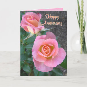 Lycklig-årsjubileum/två rosa ros/jubileumskort tack kort
