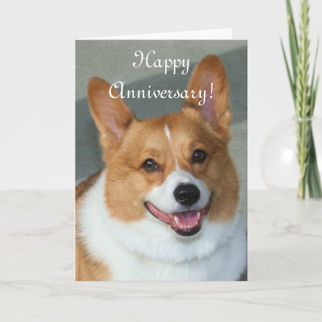 Lycklig-årsjubileum Welsh Corgi Greeting Card Kort (Framsida)