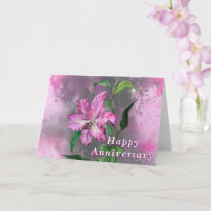 Lycklig-årskort Lila Rosa Lily Flowers Kort