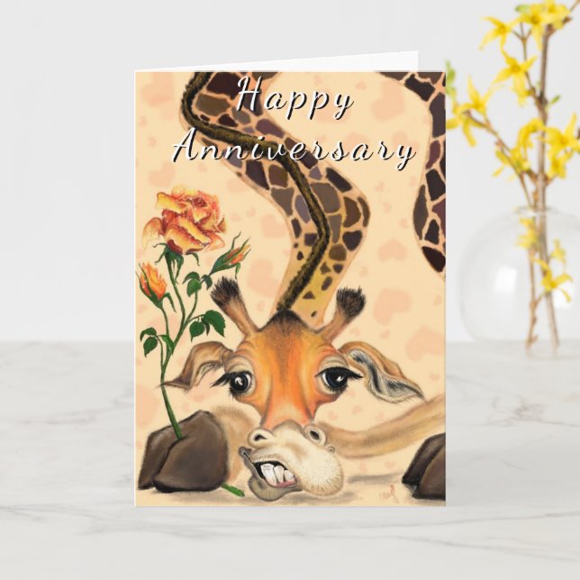 Lycklig-årskort med Romantic Giraffe Funny Kort (Gul blomma)