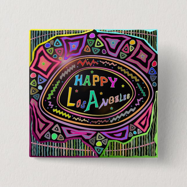 Lycklig Art: Knappen "Lycklig Los Angeles" Knapp (Framsida)