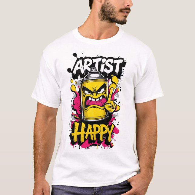 "Lycklig Artist" - Graffiti Punk Spray Can Illustr T Shirt (Framsida)