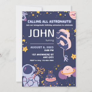 Lycklig Astronaut Boys 6e Birthday Personlig Inbjudningar
