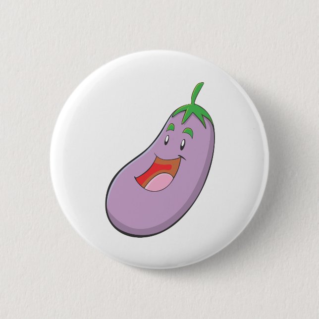 Lycklig auberginegrönsaktecknad knapp (Framsida)