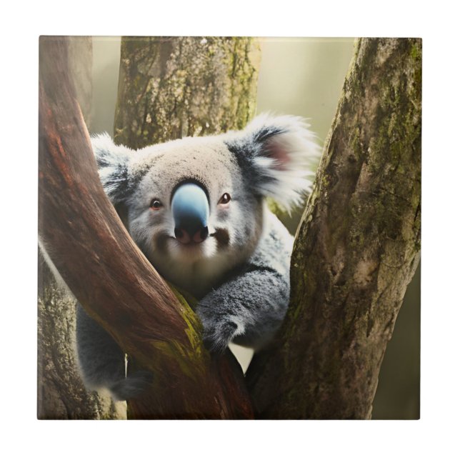 Lycklig Australian Koala Bear in Träd, Ceramic Til Kakelplatta (Framsidan)