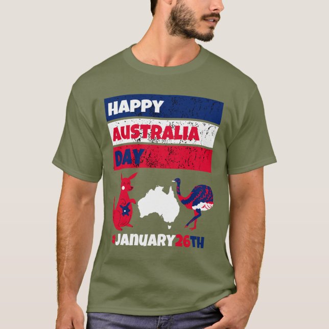 Lycklig Australien Dagen den 26 januari T-Shirt (Framsida)