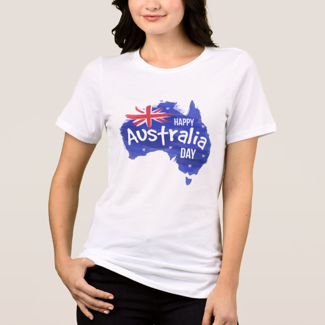 Lycklig Australien-dagen Karta Flagga | HELGDAGAR T Shirt (Framsida)